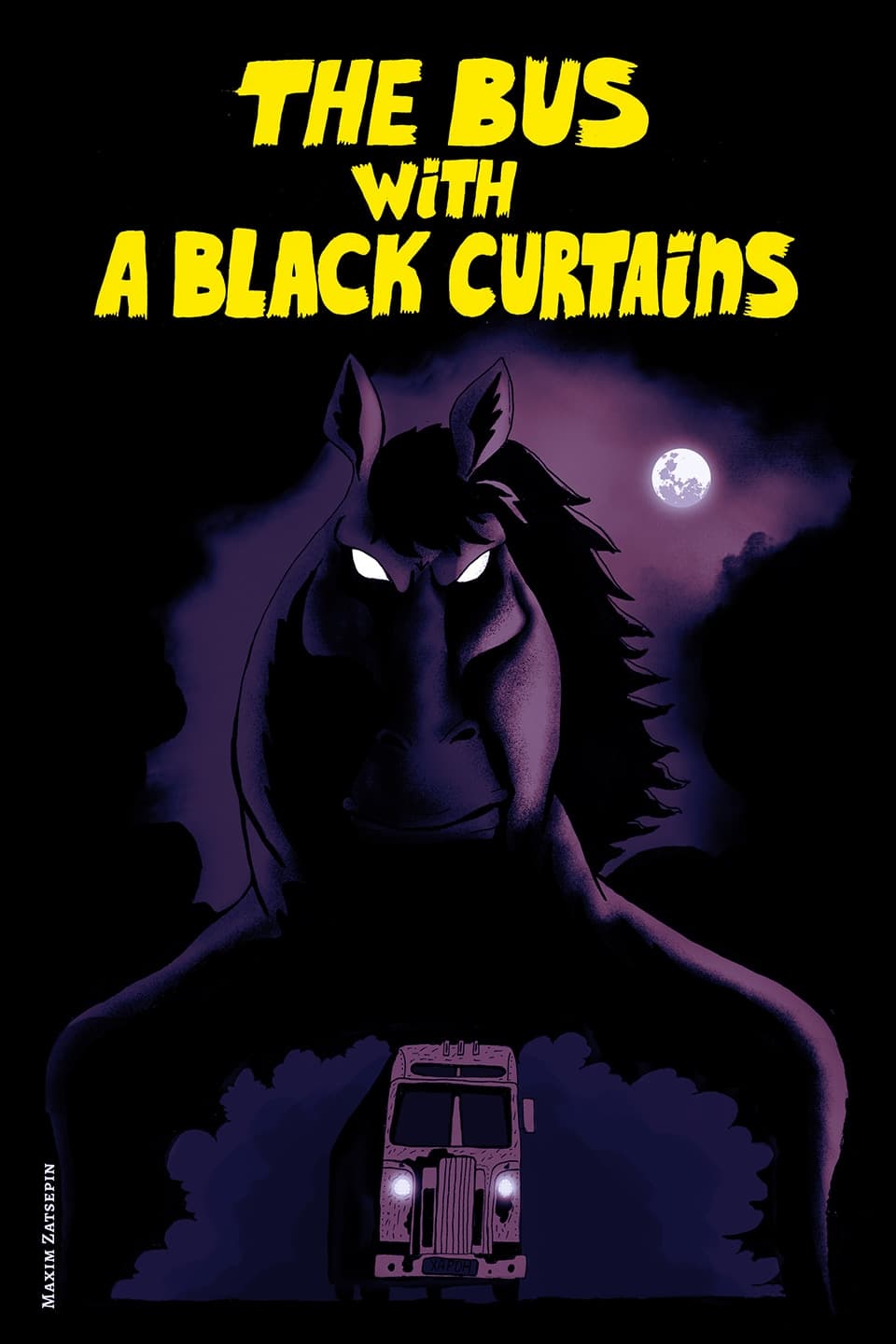 The bus with a black curtains